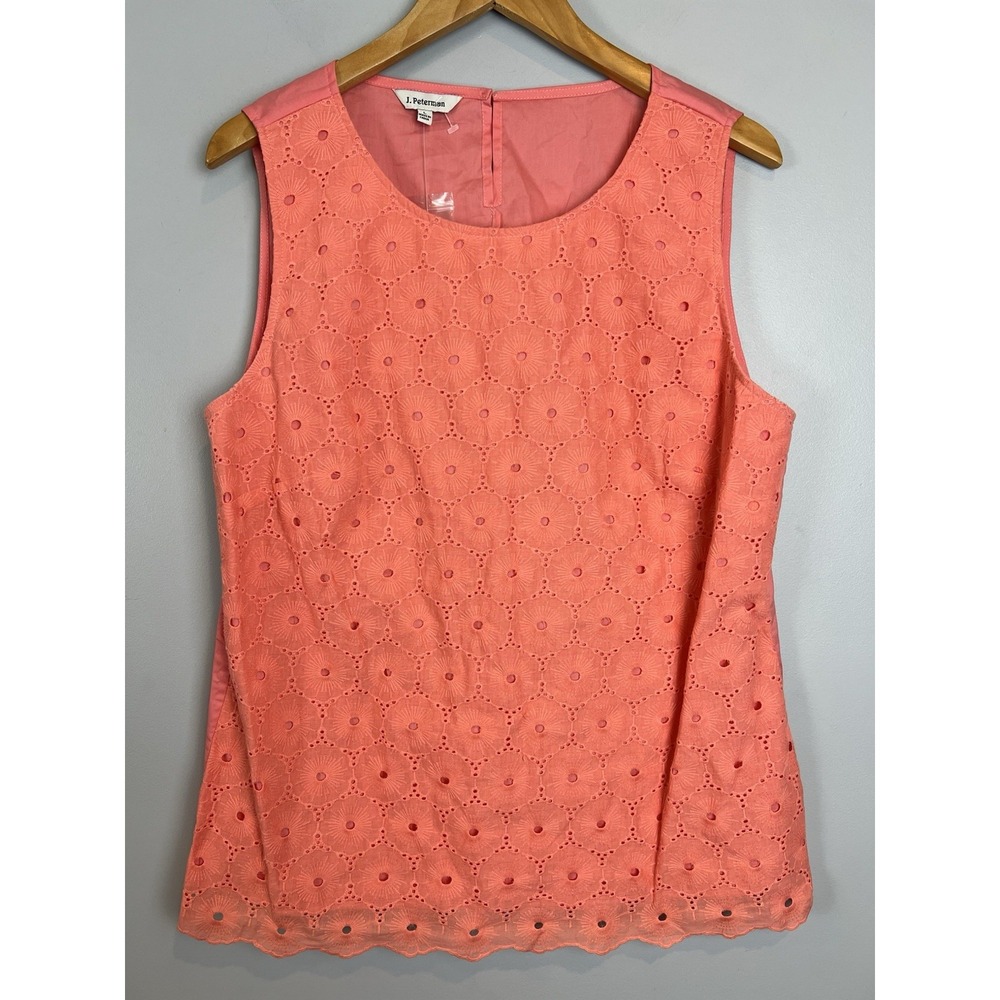 J Peterman Womens Size Large Top Coral Sleeveless Eyelet NWOT